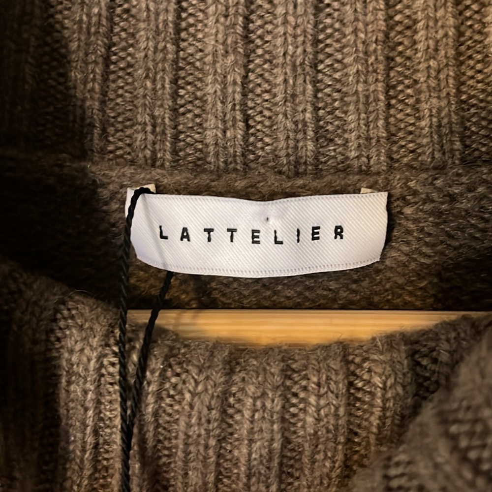 NWT Lattelier Yak Wool Preppy Classic Brown Ribbed Loose Turtleneck Sweater Sz M - Picture 4 of 9